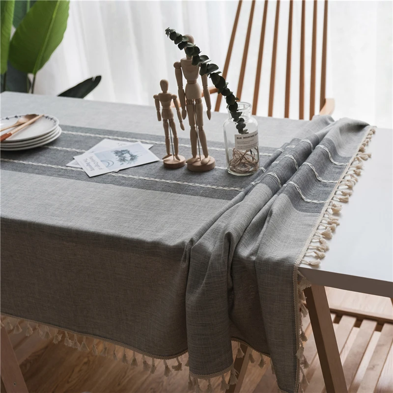 

Striped Tablecloth Cotton Linen Lace Tassel Home Decorative Table Cover Wedding Party Rectangular Tablecloths