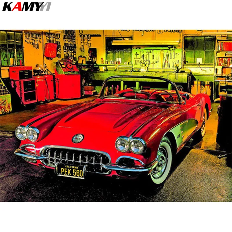 

5D DIY Diamond embroidery Red Retro car full Square diamond Painting Cross Stitch Rhinestone Mosaic home decoration XY1