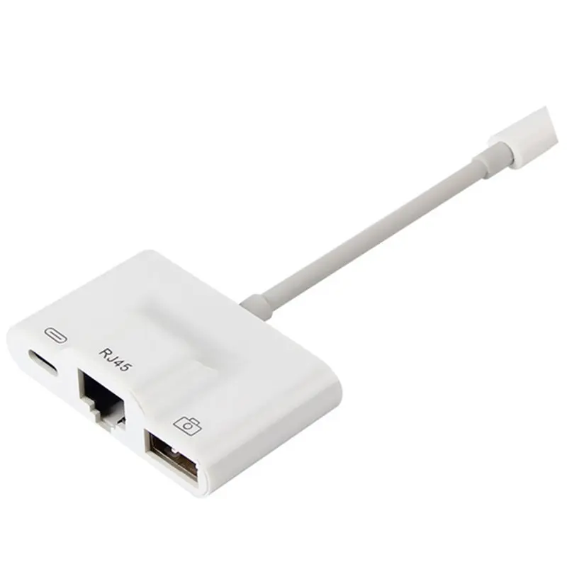 RJ45 Ethernet LAN проводной сетевой адаптер компактный для iPhone Ethernet адаптер для iPad кабель зарядное устройство Многофункциональный USB порт 3 в - Цвет: White