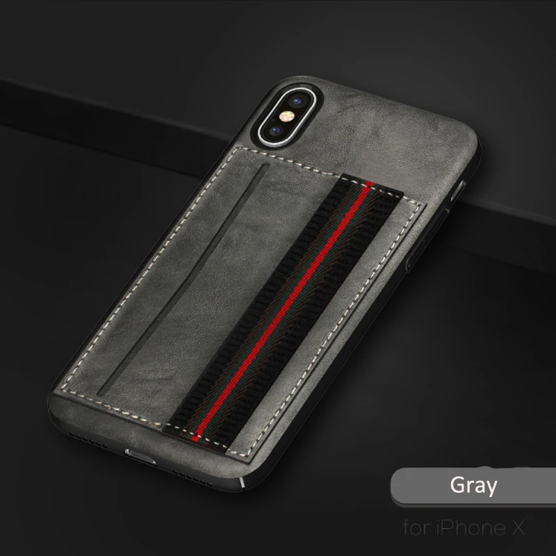 Apsudev Роскошный чехол для телефона из искусственной кожи для iPhone 11 11 Pro Max X XS XR XS Max 6 7 8 plus чехол со слотом для карт с функцией ручного ремешка - Цвет: Gray