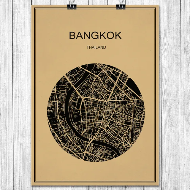 Bangkok Classic World City Map Vintage Poster Kraft Paper Poster ... Bangkok Classic World City Map Vintage Poster Kraft Paper Poster ...