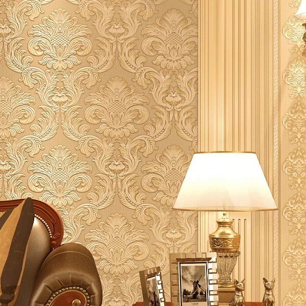 

Bacaz 3d Papel de parede Embossed Flocking 3D Damask wallpaper roll for Living Room 3d wall paper Rolls wallcoverings