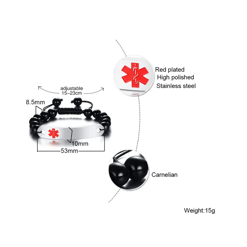 Регулируемый Медицинский Браслет для взрослых, гравировка, медицинский браслет из нержавеющей стали