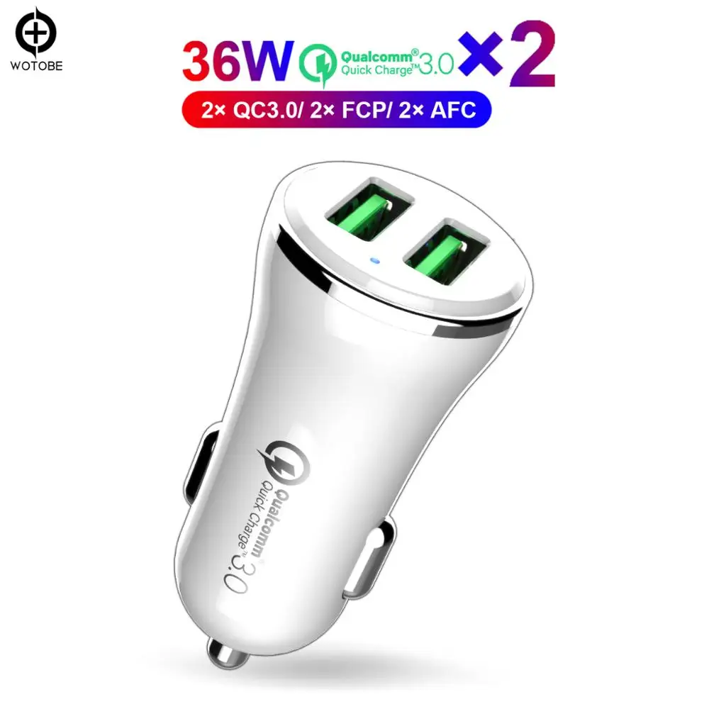 

QC 3.0 Double Port Fast Car Charger 2 Ports 36W Quick Charging 3A USB C Cable For iPhone 7 8 XS mate 20 P30 S9 S10 note 9 S10