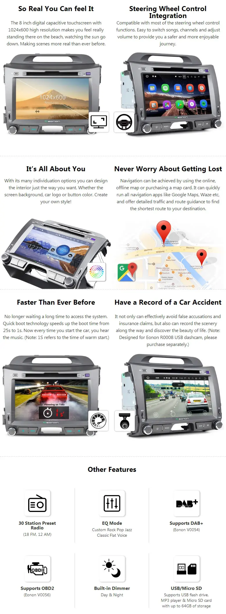 Flash Deal 8" Quad Core Android 7.1 OS Car DVD for Kia Sportage III 2010-2012 with 2GB RAM 16GB ROM & Split Screen Multi-tasking Support 2