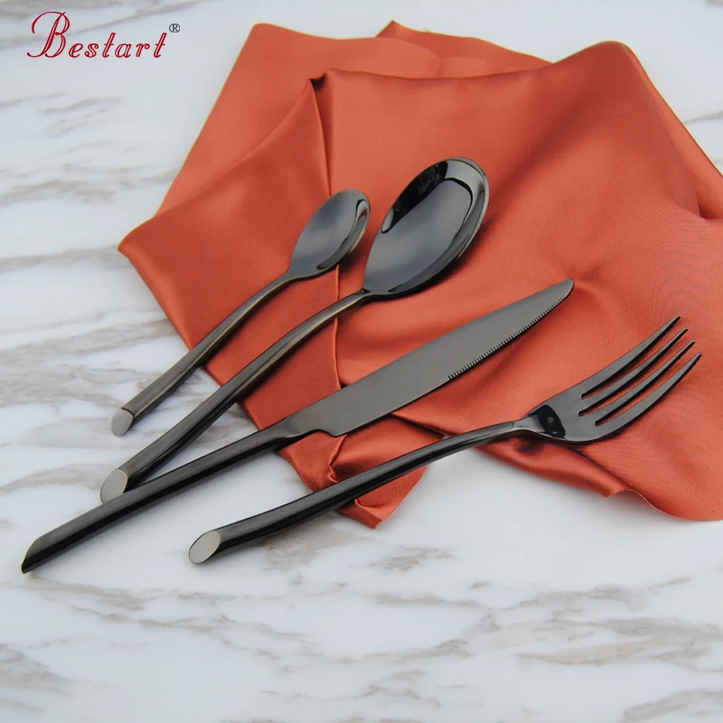 1lot 24 pcs luxury black plated dinnerware sets good polish table knife dinner fork spoon tea