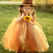 Платье для Хэллоуина с изображением пугалы; Тюлевое платье-пачка с изображением тыквы и подсолнуха для девочек; Детские вечерние костюмы на карнавал и Хэллоуин; Детские бальные платья