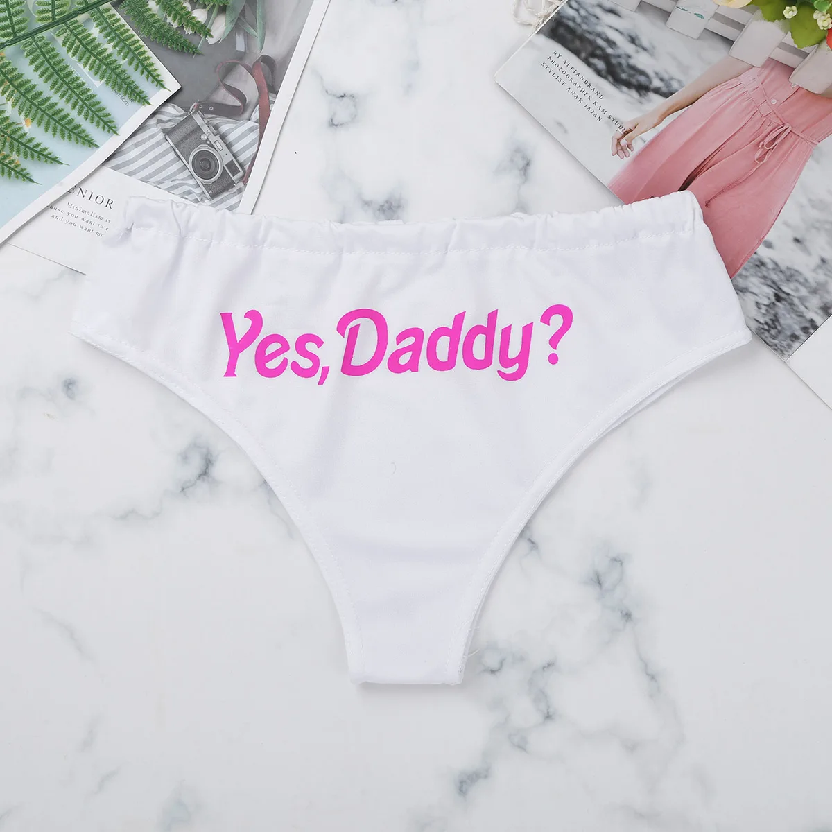 Для женщин женские Yes Daddy буквенный принт Мягкий хлопок нижнее белье с низкой посадкой озорной эластичный пояс трусы нижнее белье трусы - Цвет: White