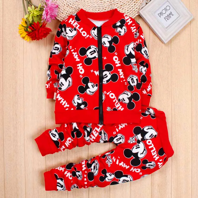 

Minnie Kids Clothes Set Baby Girls boys spring mickey Outfits Clothes children long Sleeve Tops+pants suit boys tracksuit 2pcs