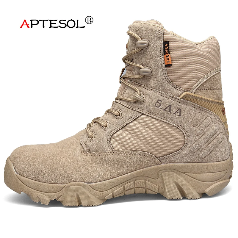 

APTESOL 2018 Outdoor Sport Cow Suede Hiking Shoes Men Desert Tactical Military Boots Mens Work Safety Shoes SWAT Army Boots