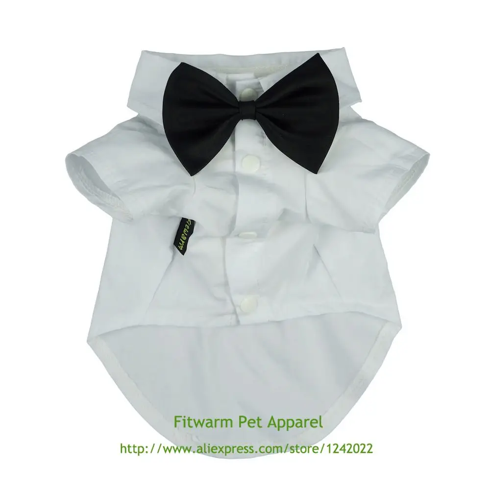 Fitwarm Pet Wedding Clothes Formal Tuxedo White Shirts for Dog with Bow