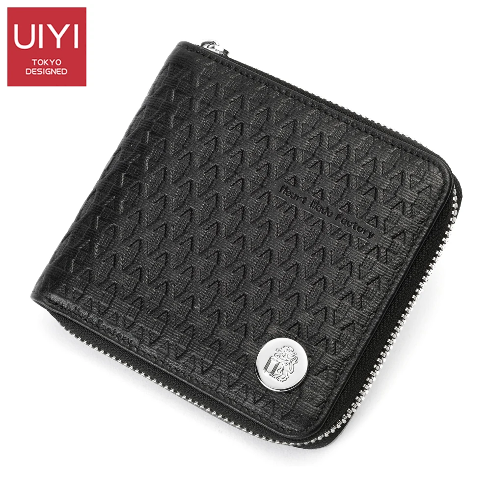 

UIYI Genuine Leather Men Wallets Black and Red Credit Business Card Holders Zipper Cowhide Leather Wallet Purse Carteira#UYQ8003