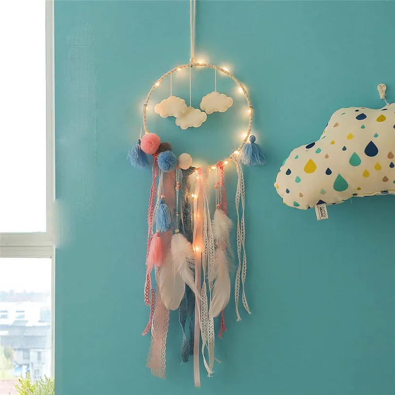 

Light Dreamcatcher Circular Feathers Wall Hanging Decoration Dream Catcher Creative Car Hanging Decoration Gift DropShip S825