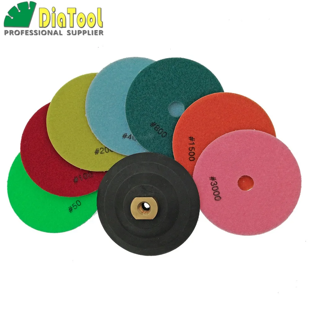 7pcs/set 125MM  Diamond flexible Wet polishing pad for stone, 5 inch Sanding disc, with rubber connection