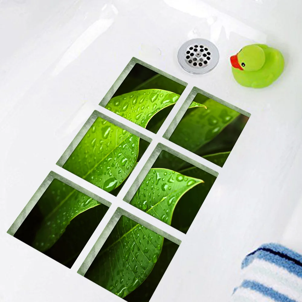 Funlife Нескользящие водонепроницаемые наклейки для ванной, 3D наклейки для ванной с зелеными листьями, самоклеящиеся наклейки для стен, 15 см х 6 шт