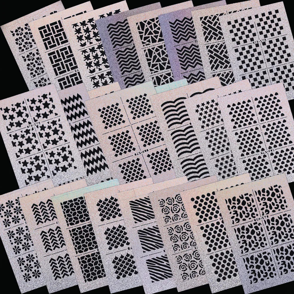 

24 Sheet/sets DIY Nail Vinyls 24 Different Style Silver Laser Hollow Irregular Stencils Stamp Nail Art tool DIY Manicure Sticker