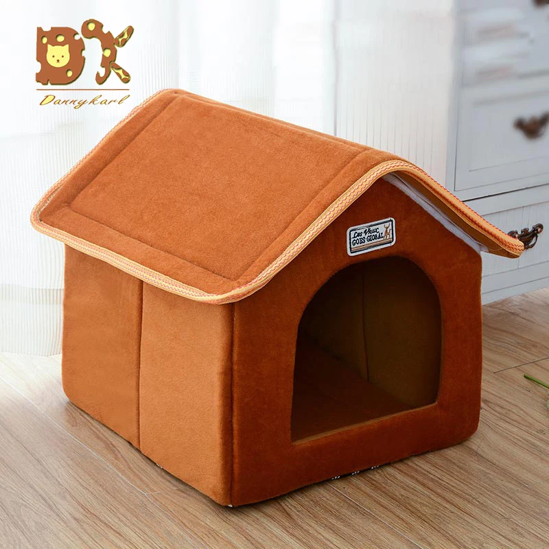 Kennel Nest Dog Cat Bed For Small Medium Dogs Pet House Foldable With Mat Soft Winter Leopard Puppy Sofa Cushion | Дом и сад