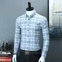 Men's Brushed Plaid Striped Design Button Down Dress Shirt Smart Casual Slim Fit Long-sleeve 100% Cotton Office Gingham Shirts