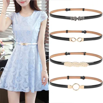 

New Fashion Thin Belts For Women Flower Hasp Woman Patent Leather Female strap Belt dress adjust cintos femininos black wedding