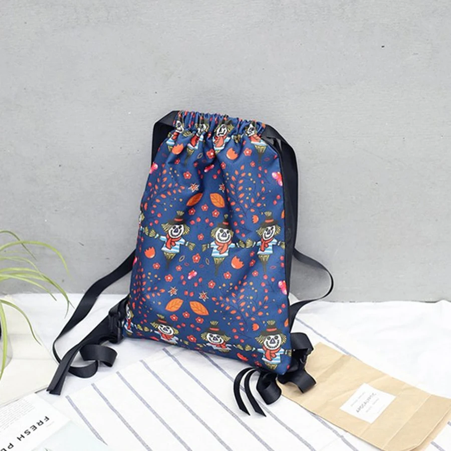 Canvas Backpack Women Travel Small Printing Harajuku Drawstring Bag New Fashion Sznurek Bolsa Korean Style Drawstring Pouch 5Z98