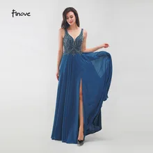 Finove платье для выпускного вечера,, длина до пола, винтажное, расшитое бисером, сексуальное, глубокий v-образный вырез, с разрезом сбоку, шифоновое, женские вечерние платья, vestido de fiesta