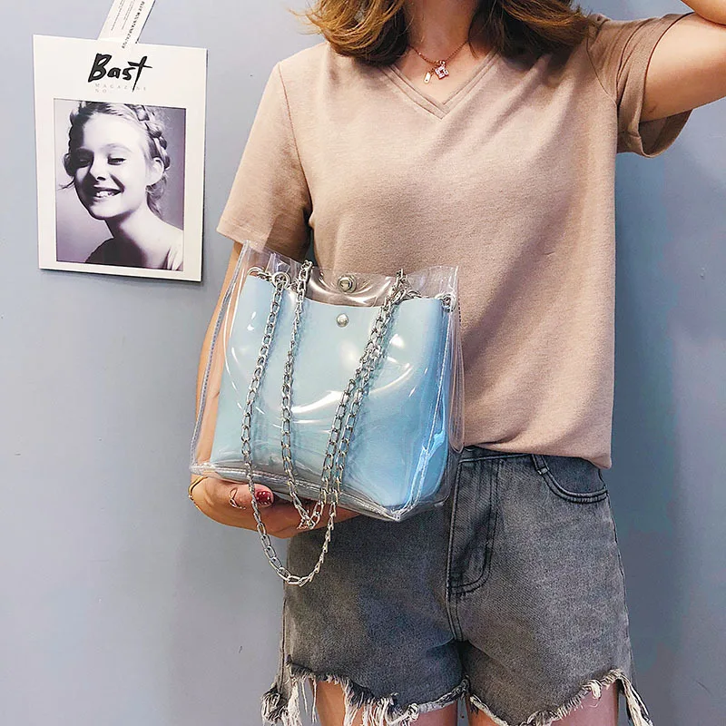جديد الصيف الكتف أكياس للمرأة 2018 الأزياء سلسلة شفافة يد الأم والابن واضح حقيبة الأعلى مقبض حقائب جديد الصيف الكتف أكياس للمرأة 2018 الأزياء سلسلة شفافة يد الأم والابن واضح حقيبة الأعلى مقبض حقائب