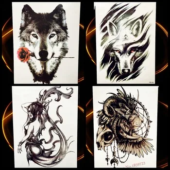 Wolf Design Temporary Tattoo Stickers Men Large Body Art Flash Tattoo Paste Women 21*15CM Wolves Totem Waterproof Tatoo Decals