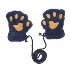 MISSKY зимние теплые пушистые плюшевые Bear Paw коготь перчатки новинка Хэллоуин мягкого висит шеи половины пальцев перчатки