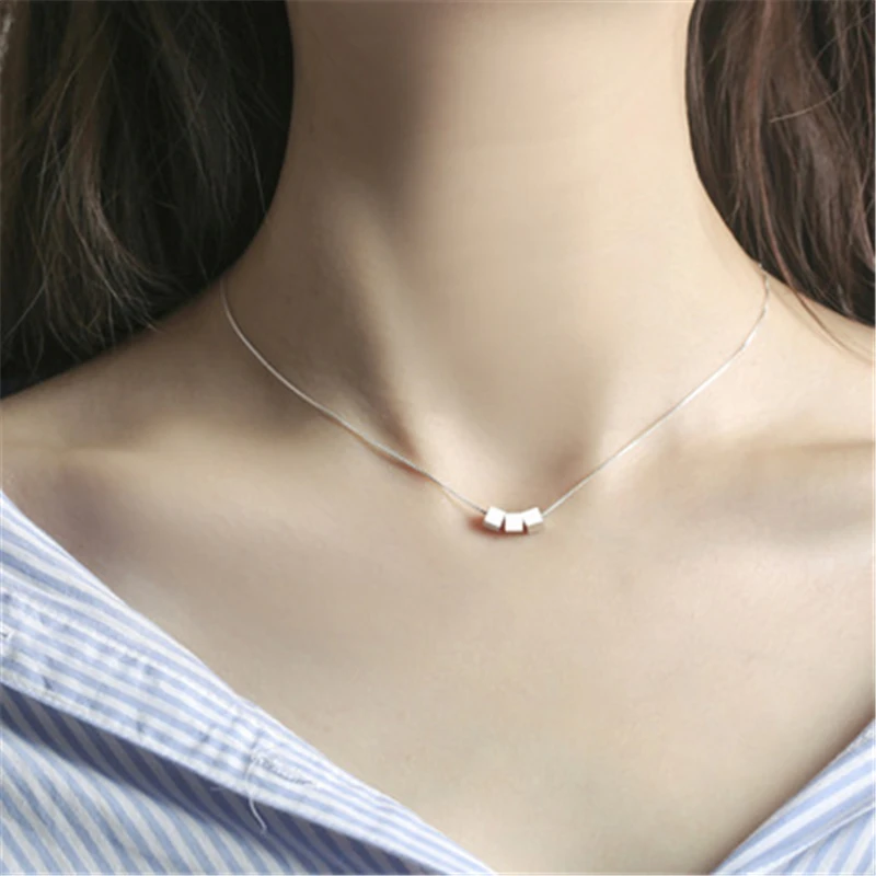 

Fashion Silver 925 Sterling block Wire drawing Necklaces & Pendants square With Chain Choker Necklace Jewelry Collar wholesale