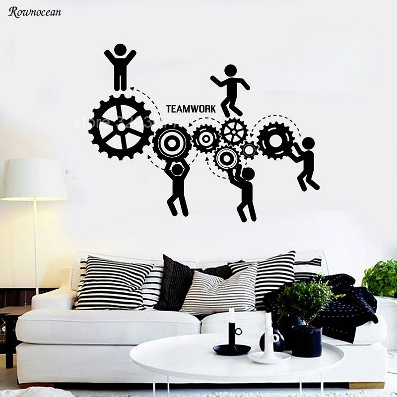 

Teamwork Words Gear Wall Decals Office Motivation Worker Wall Stickers Self-Adhesive Wall Decor Removable Wallpaper Mural H551