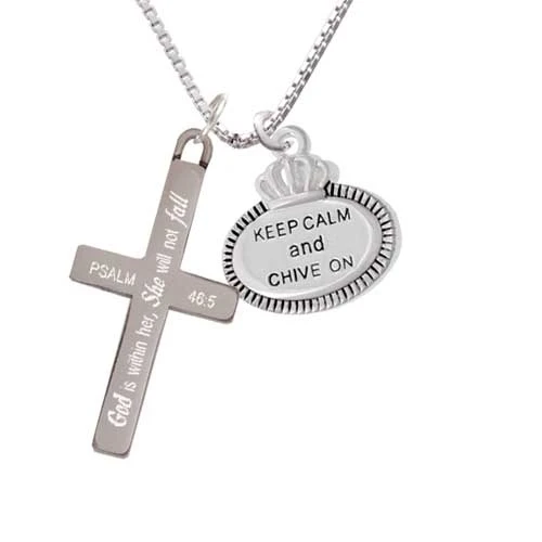 Keep Calm and Chive On - She will not Fall - Cross Necklace (1)