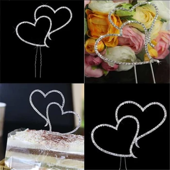 

Casamento Silver Double Heart Wedding Cake Topper Topo De Bolo Wedding Cake Stand Decoration Centerpieces