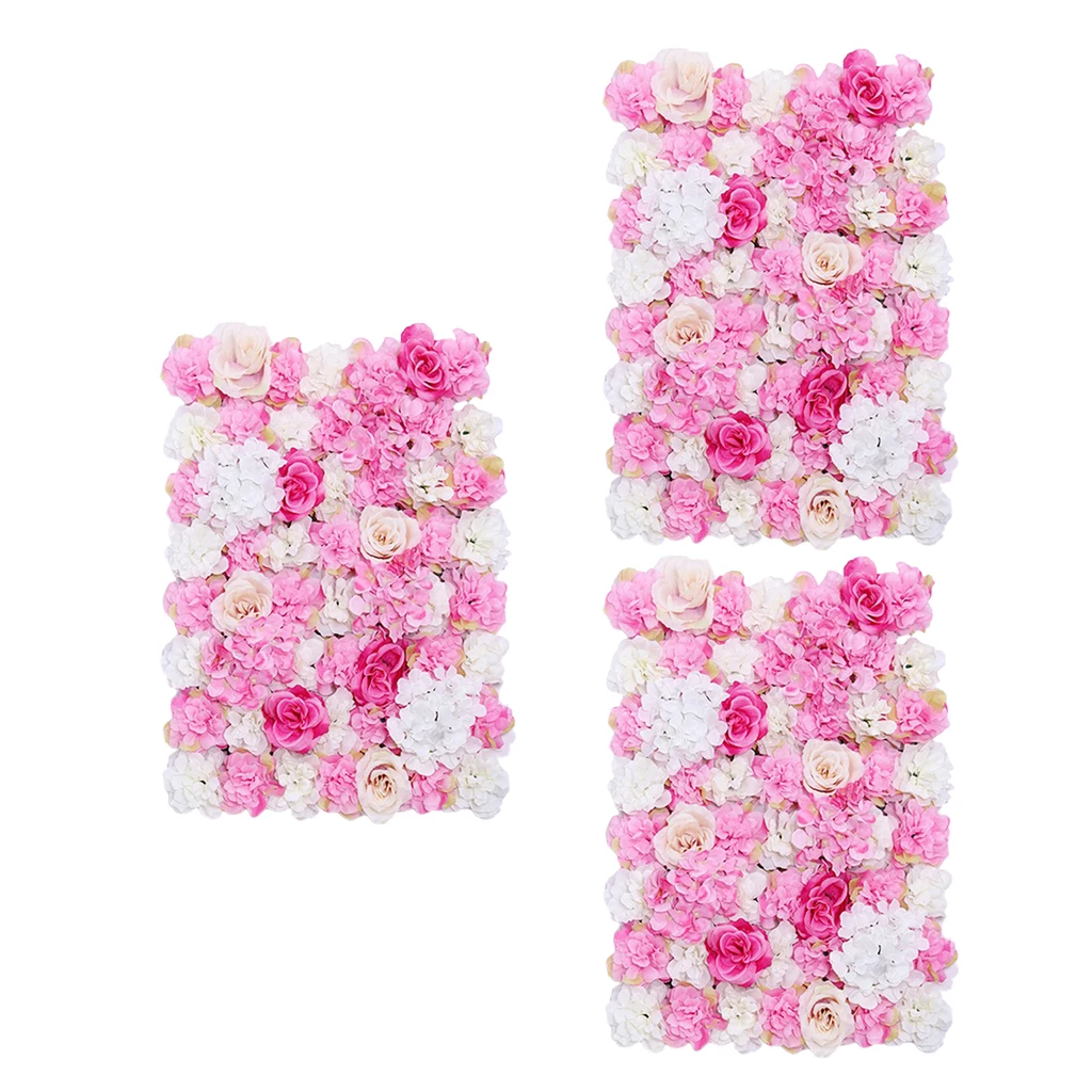 3pcs Romantic Simulation Silk Flower Wall Panel Mat for Wedding Studio Background Venue Decorations Photo Props Home Ornament