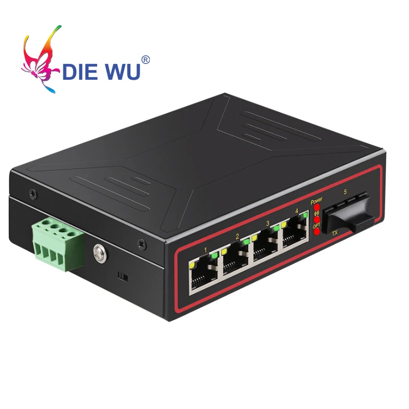 Волоконный 5 портовый промышленный сетевой коммутатор 1 волоконный SFP 4 RJ45 100