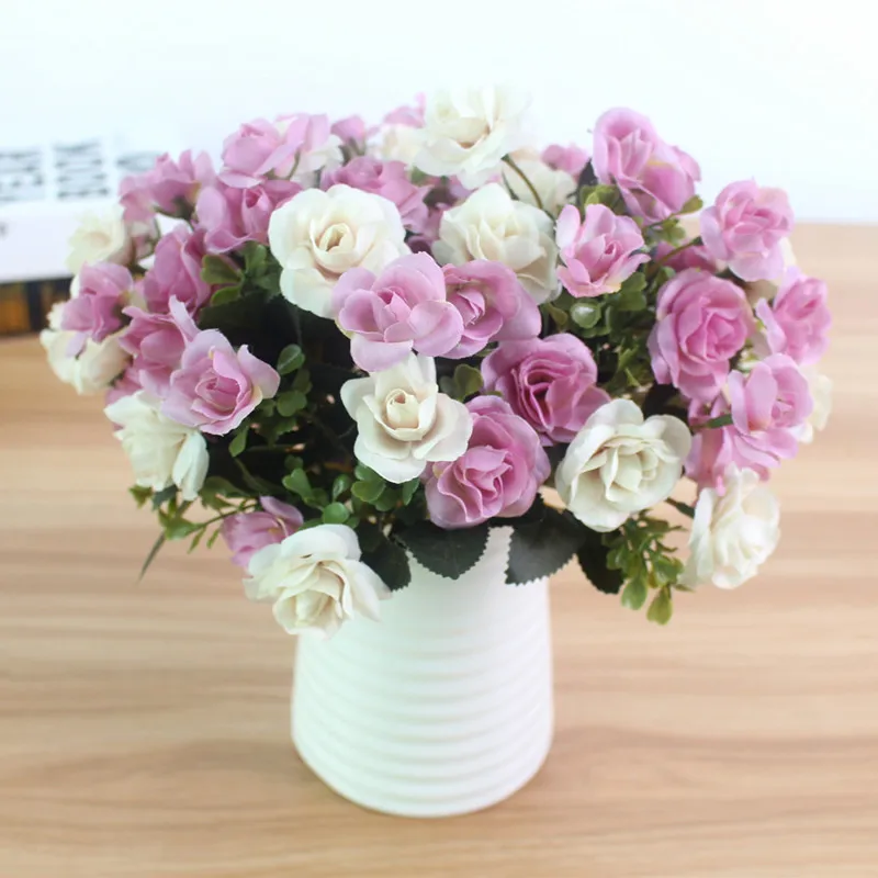 Austin 15 heads Autumn Fake Silk Flowers Artificial Rose Wedding Party Home Decor Flower Arrangement (2)