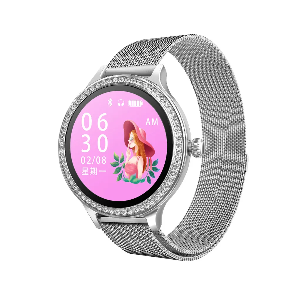HIPERDEAL роскошный кожаный ремешок M8 Смарт часы для женщин монитор спортивные часы Кристалл Алмаз Леди наручные часы Jn20 - Цвет: B
