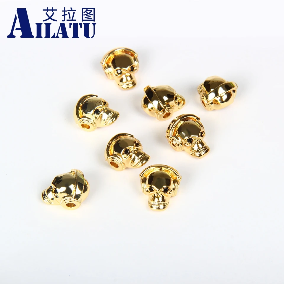 Ailatu 10 штук, чтобы наслаждаться голосовым брендом Музыка Череп медные бусины черный глаз CZ для DIY модный браслет или ожерелье ювелирные изделия