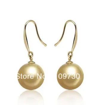 

ry00113 PERFECT ROUND AAA 8-9MM NATURAL AUSTRALIAN SOUTH SEA GENUINE GOLD PEARL EARRING