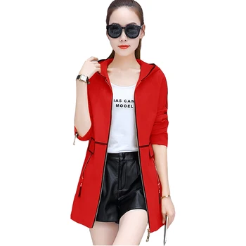 

Women Plus size Windbreaker Coat Spring Autumn Slim Long Trench Coats Women's Fashion Add Cotton Long sleeve Hooded Overcoat 130