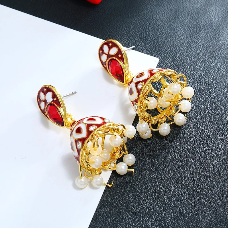 Летняя мода индийская имитация золота Jhumka Jhumki висячие серьги женские ручной работы деревянные бусины ювелирные украшения для свадебной вечеринки рождественские подарки