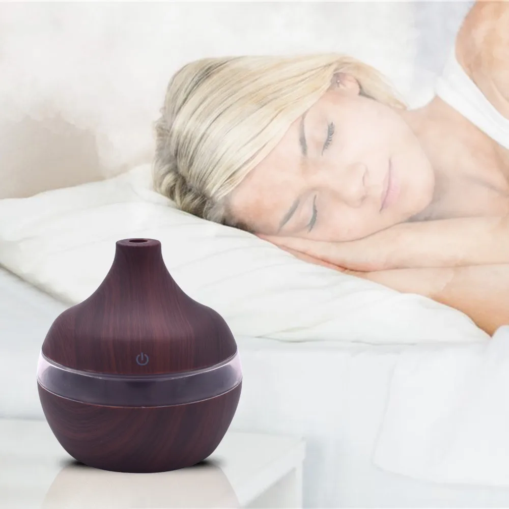 

300ml Ultrasonic Humidifier Purifier LED Essential Oil Diffuser Fashion 7 Color Changing Wood Shape Grain Winter Humidifier
