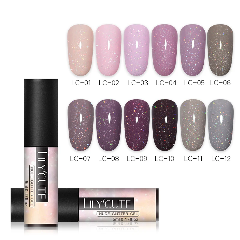 

LILYCUTE 5ml Nude Glitter UV Gel Holographic Sequins Purple Colorful Soak Off Shinning Gel Lacquer Nail Art Manicure