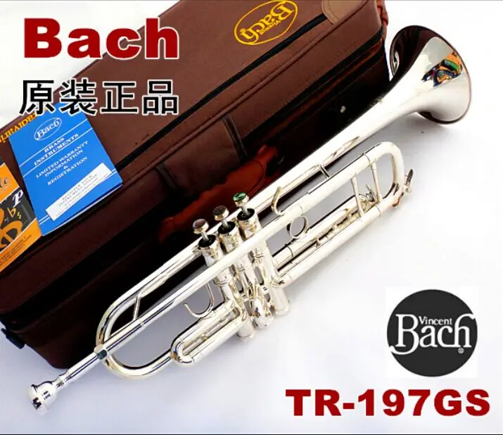 

Bach Bb Trumpet TR-197GS Silver Plated Music Instruments Profesional Trumpets Included Case Mouthpiece Accessories