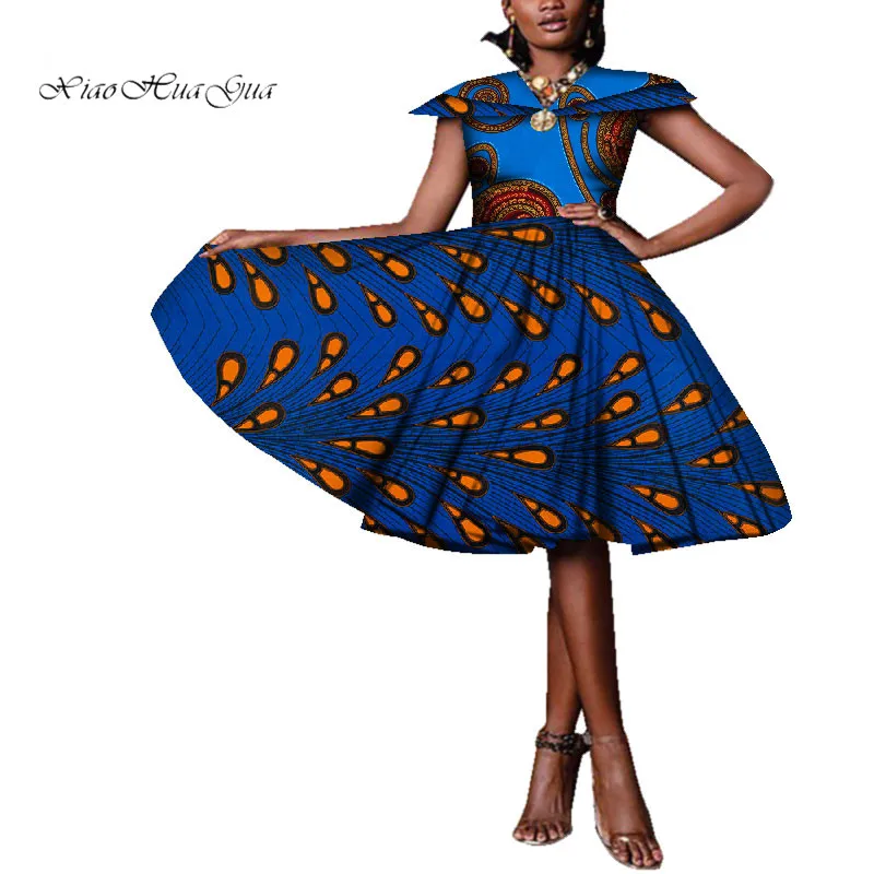2019 модные африканские платья с восковым принтом для женщин Bazin Riche женское Лоскутное Платье До Колена одежда в африканском стиле WY4593