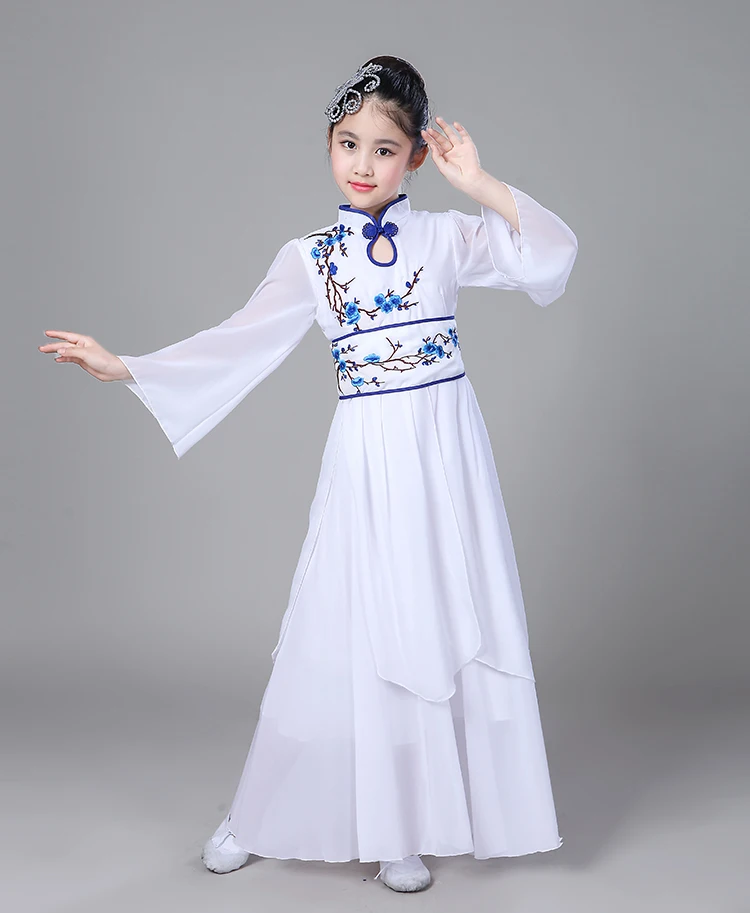 Традиционные народные танцевальные костюмы элегантные guzheng Yangko танцевальная одежда для девочек Национальный Зонт древняя танцевальная одежда