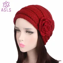 Новая модная зимняя теплая женская шапка с бантиком, 5 цветов, Женская Мягкая вязаная шапочка вязаная шапка с вязаным крючком цветком, аксессуары для волос