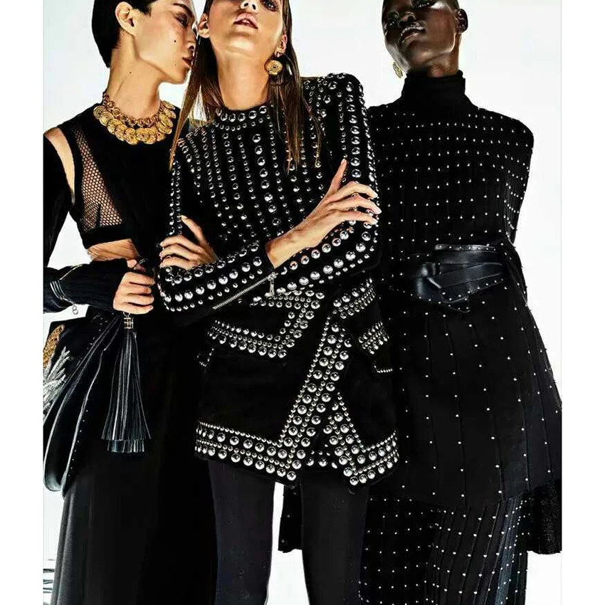 Newest Fashion 2017 Fall Winter Baroque Designer Runway Dress Women S Long Sleeve Metal Beaded Rivet