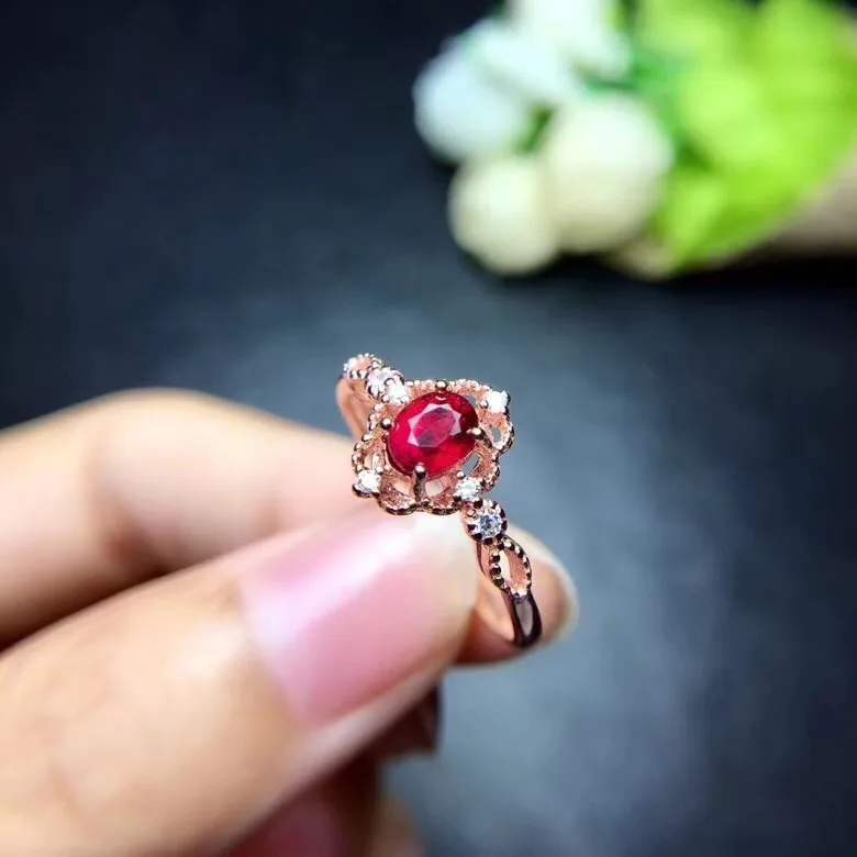 Лучший подарок для вашего любимого девушка оригинальные рубиновое кольцо Бесплатная доставка природного и реального рубин 925 серебро 4*5 мм