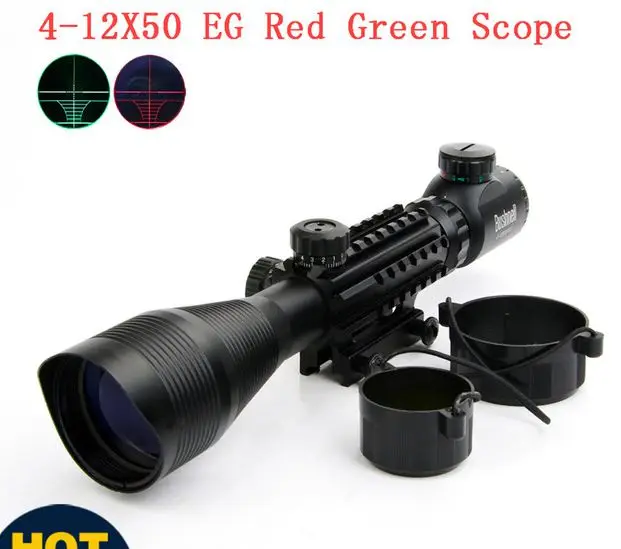 

4-12X50 Tactical Optical Rifle Scope Red Green Dual illuminated with Side Rails & Mount Hunting Airsoft