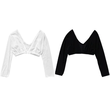 

2017 New Women Thinner Slimmer Lightweight Armwear Wrap Crop Tops Base Shirt Blouse Black/White